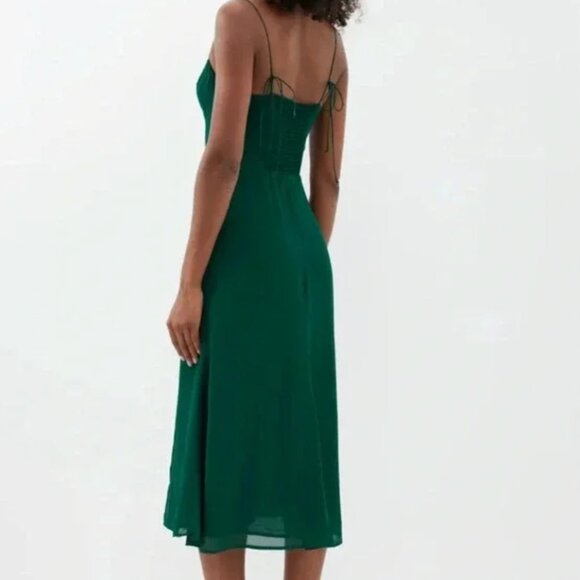 Reformation Juliette Side-Slit Crepe Midi Dress Green 4 - Picture 2 of 5